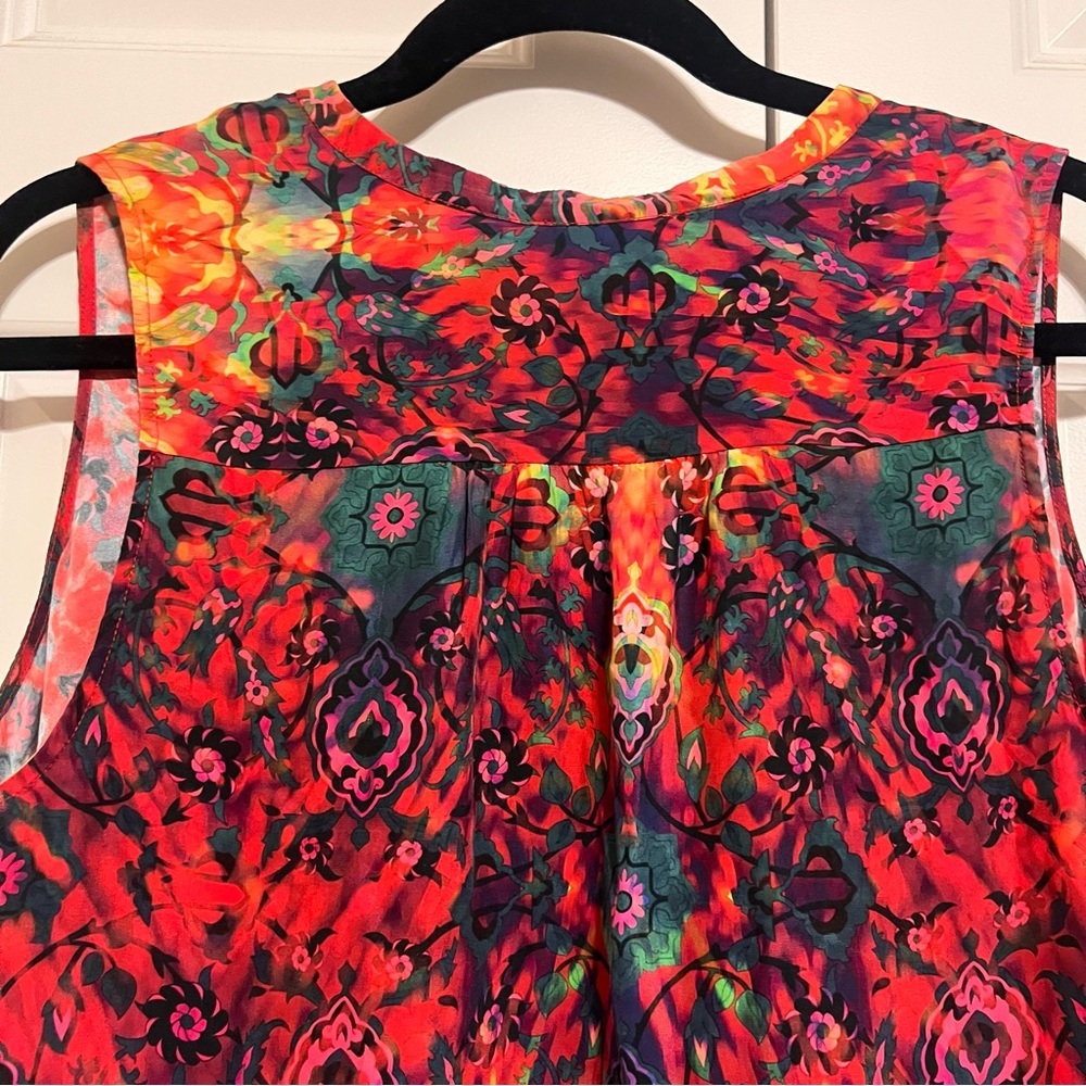 Tangerine Colorful Patterned Silk Sleeveless Blouse - Picture 7 of 8
